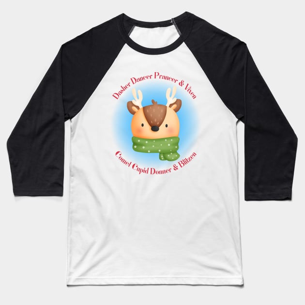 Cute Funny Reindeer Baseball T-Shirt by JanesCreations